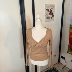 Elegant Tan Long Sleeve Women's Top